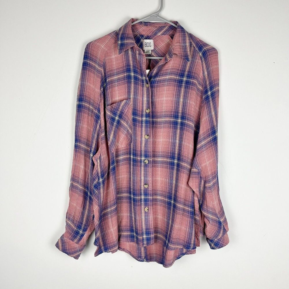 Urban Outfitters Pink and Blue Plaid Button Down Shirt